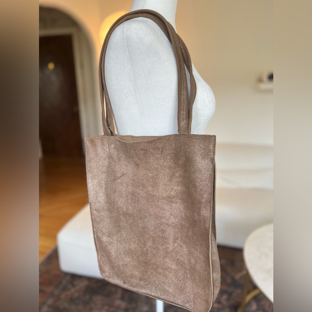 Minor History Leather Gold Taupe Sparkle Magazine Tote